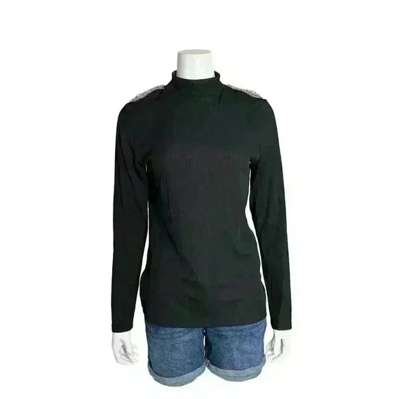 River Island Black Mock Embellished Rhinestone Knit Sweater Size 14 - Picture 12 of 12